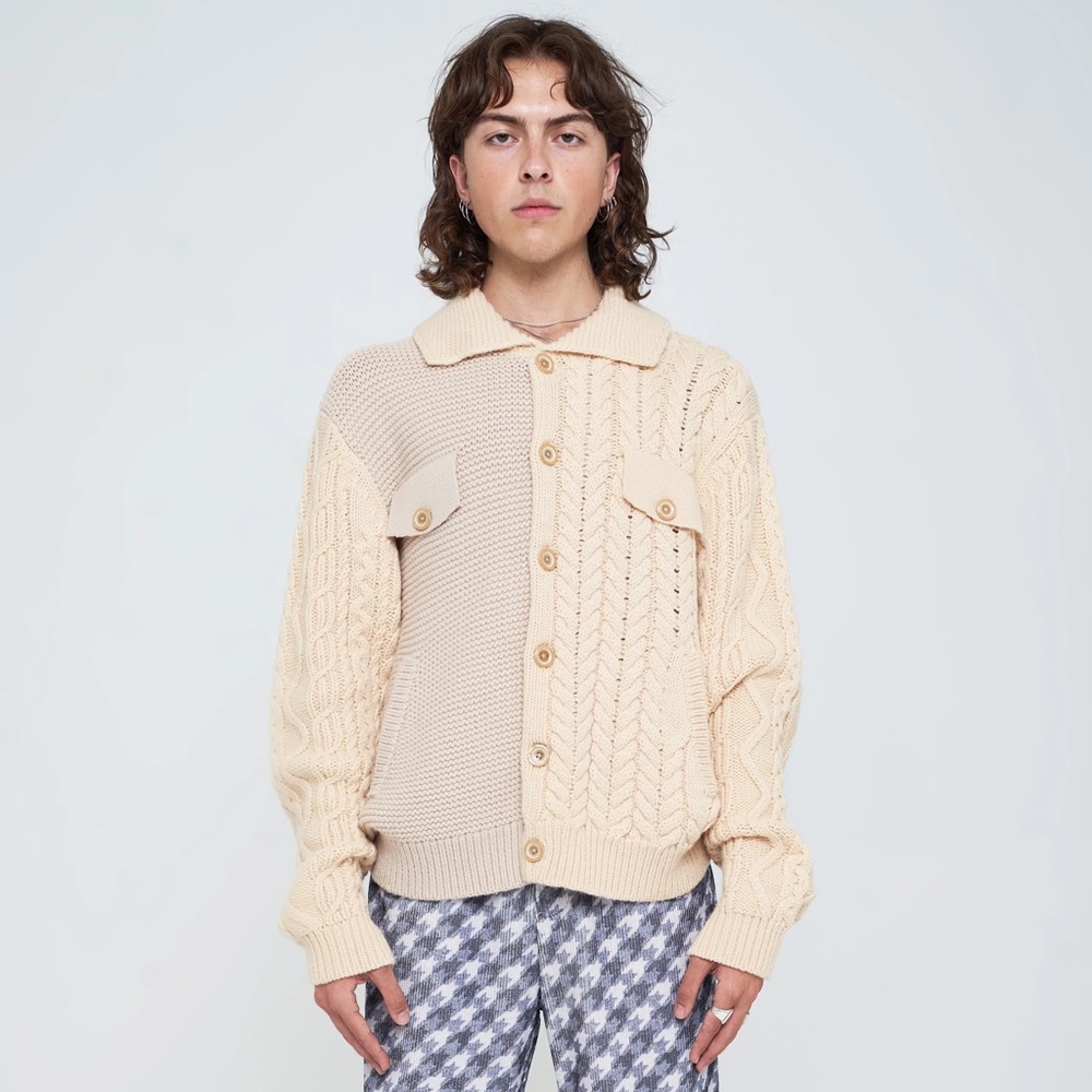 Yitai (YTG) 
Textured Merino Wool Panel Knit Jacket